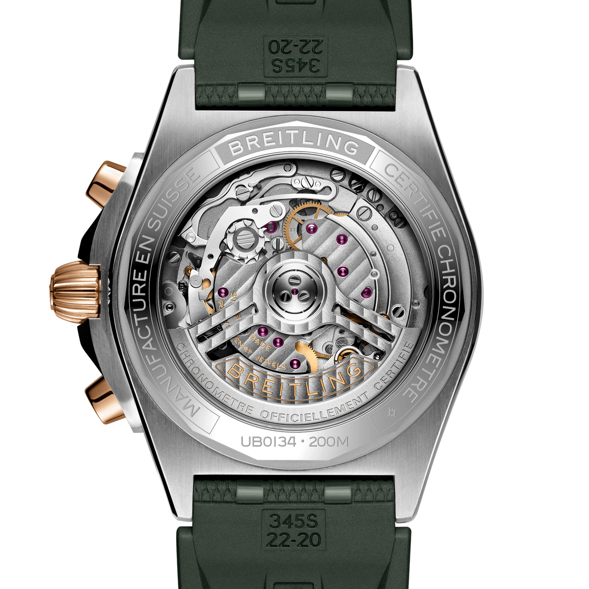Breitling Chronomat B01 Chronograph 42 Watch with Green Dial and Rubber Strap