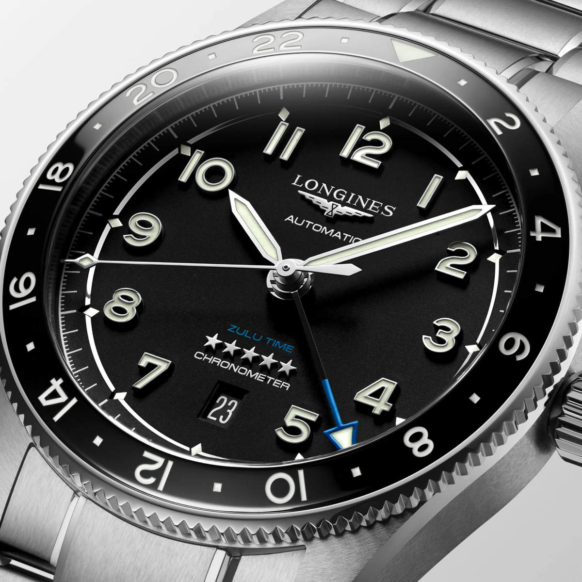 Longines Spirit Zulu Time 42mm Watch with Black Dial