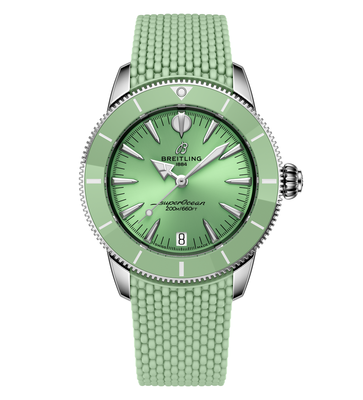 Breitling Superocean Heritage Automatic 36 Watch with Mint Mesh Rubber Strap