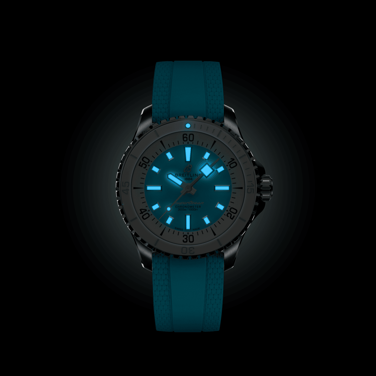 Breitling Superocean Turquoise on Rubber Watch, 36mm